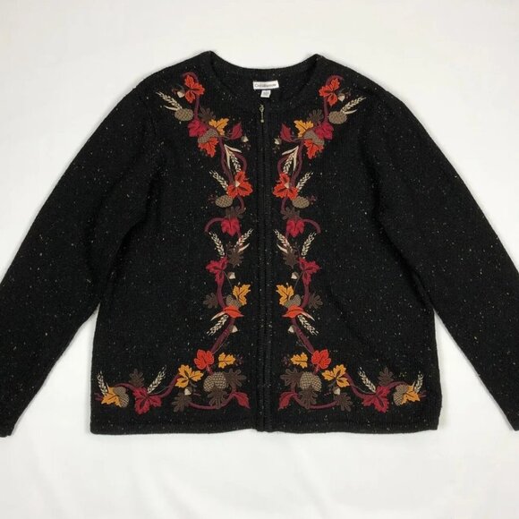 Vintage Croft & Barrow Fall Foliage Embroidered Cardigan Size M - Picture 2 of 9